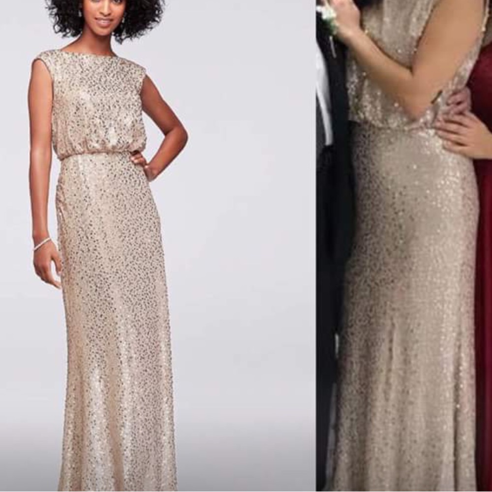 Long Sequin Blouson Dress (Gold)